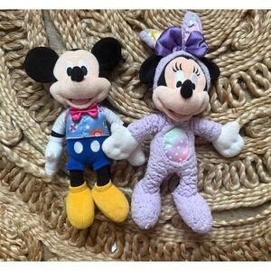 Disney Mickey and Minnie Mouse Spring Easter Plush Set Bunny Suit Floral Vest